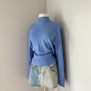Blue Ribbed Turtleneck Sweater